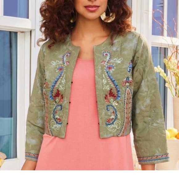 Soft Surroundings D’oro Bolero Jacket in Olive Desert Multi Sz XL - Picture 2 of 6